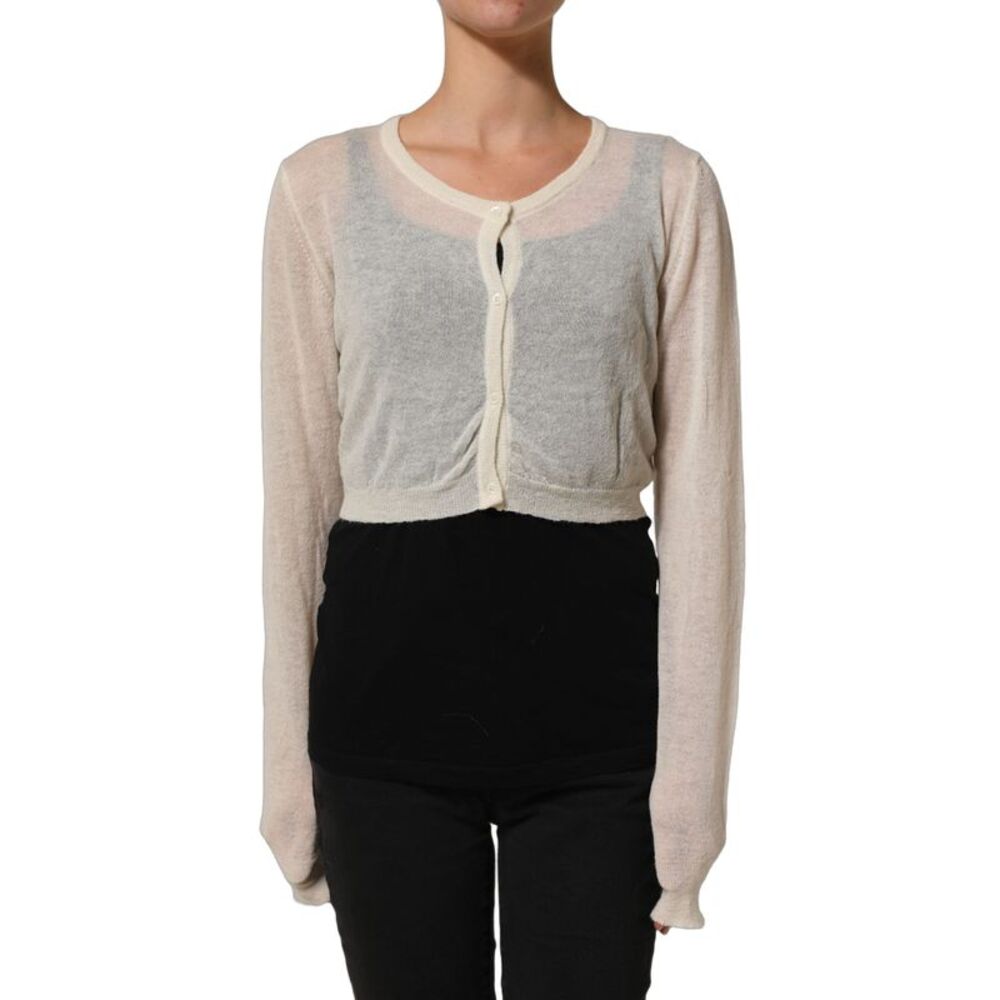 Ermanno Scervino White Knit Cropped Wool Cardigan Women's Sweater